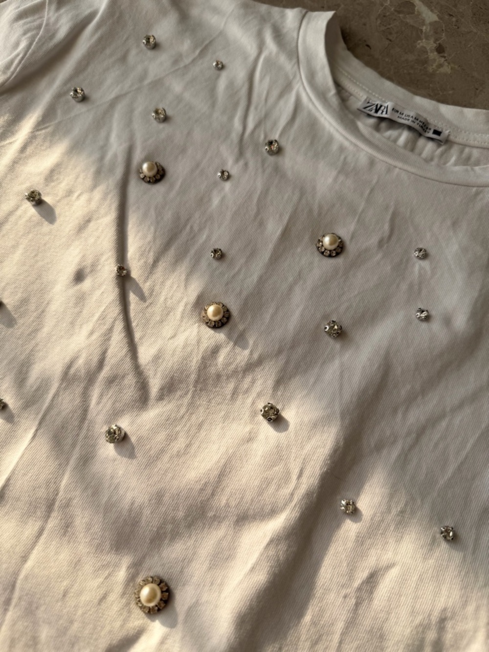 Zara White Crew Neck Tee with Branded Neck Label